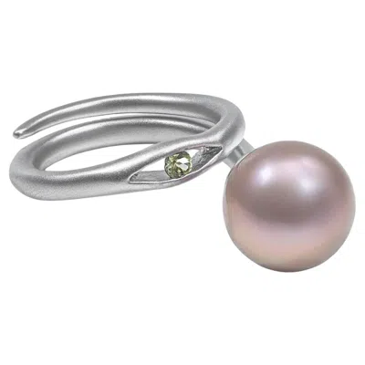 Pre-owned German Kabirski Roxe Spiral Silver Ring With Purple Pearl & Peridot