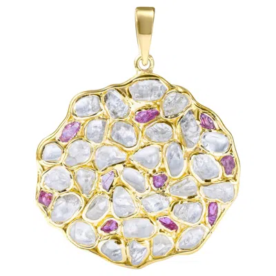 Pre-owned German Kabirski Saori 14k Gold Plated Silver Pendant With Raw Zircon & Ruby In Multi