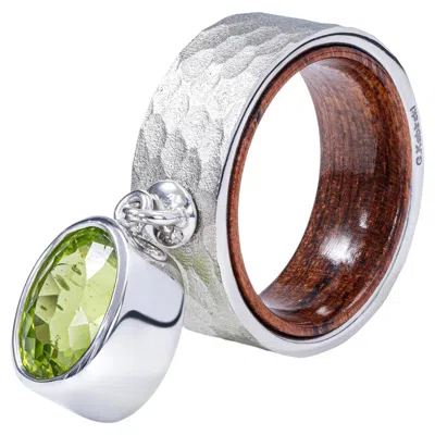 Pre-owned German Kabirski Selkie 925 Silver & Rosewood Ring With Suspended Oval Peridot In Multi