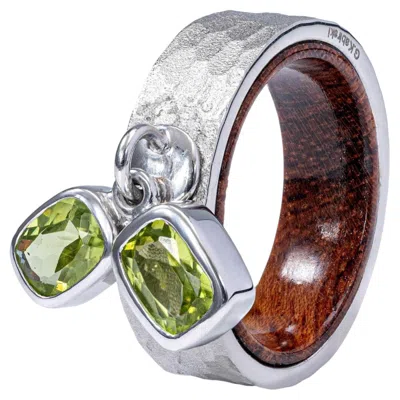 Pre-owned German Kabirski Sylphs Silver & Rosewood Ring With Dual Octagon Cut Peridots In Multiple