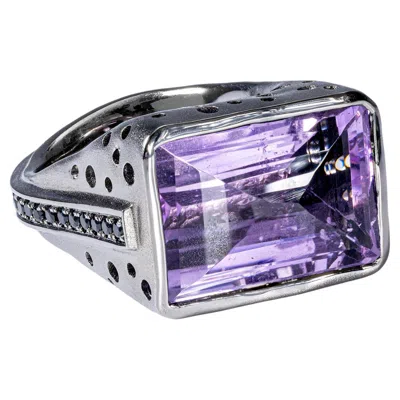 Pre-owned German Kabirski Tahoe Singular Edition Silver Ring With Amethyst & Black Spinel In Purple