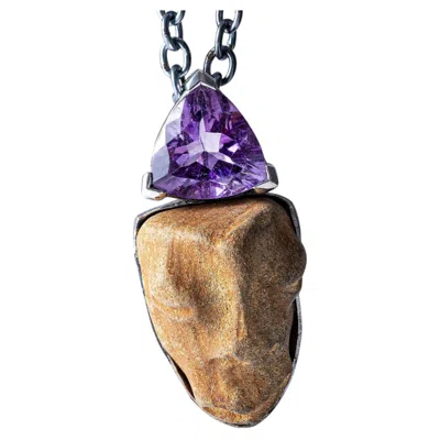 Pre-owned German Kabirski Tanit 925 Sterling Silver Pendant With Trillion Amethyst In Purple
