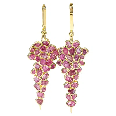 Pre-owned German Kabirski Tarina 14k Gold Plated Silver Earrings With Raw Pink Spinel