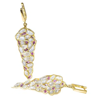 Pre-owned German Kabirski Tarina 14k Gold Plated Silver Earrings With Raw Zircon & Ruby In Multi