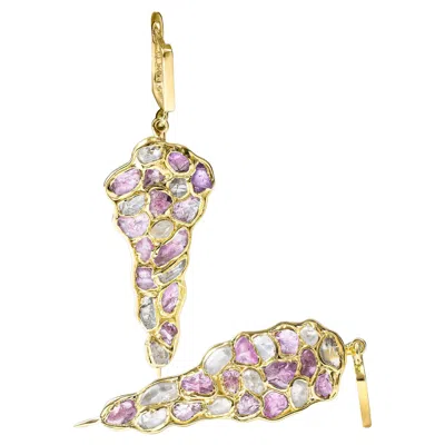 Pre-owned German Kabirski Tarina 14k Gold Plated Silver Earrings With Zircon & Sapphire In Blue
