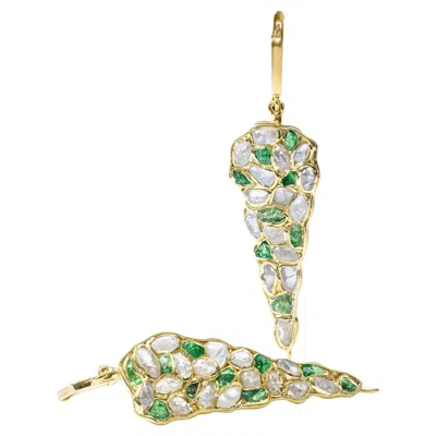 Pre-owned German Kabirski Tarina 14k Gold Plated Silver Earrings With Zircon & Tsavorite In Multi