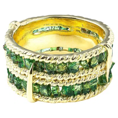 Pre-owned German Kabirski Tartine 18k Gold Plated Silver Band Ring With Raw Tsavorite In Multi