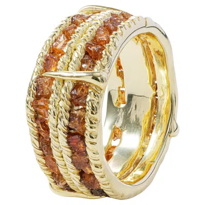 Pre-owned German Kabirski Tartine 18k Gold Plated Silver Ring With Raw Spessartine Garnet In Multi