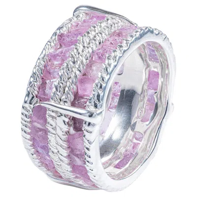 Pre-owned German Kabirski Tartine Wide Band 925 Silver Ring With Raw Pink Sapphire
