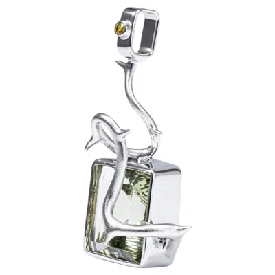 Pre-owned German Kabirski Tethra Silver Pendant With Green Amethyst And Diamond In Purple