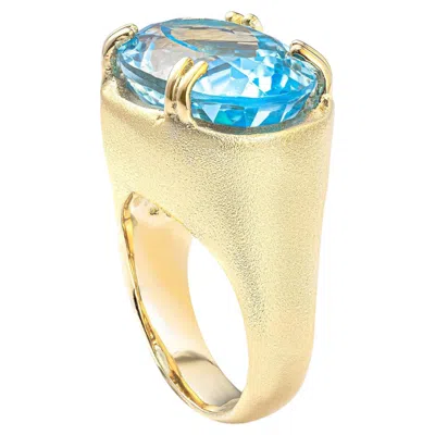 Pre-owned German Kabirski Tethys 18k Gold Plated Silver Ring With Oval Cut Blue Topaz