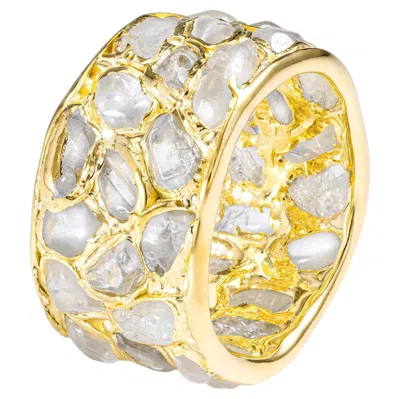 Pre-owned German Kabirski Thia 14k Gold Plated Barrel Ring With Raw White Zircon