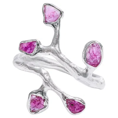 Pre-owned German Kabirski Tinta Nature Inspired 925 Sterling Silver Ring With Raw Ruby In Multi