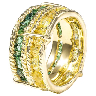 Pre-owned German Kabirski Tyra 14k Gold Plated Silver Ring With Sapphire & Chrome Diopside In Blue