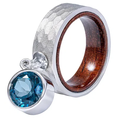 Pre-owned German Kabirski Undine Handcrafted Silver Ring With Blue Topaz Silver & Rosewood