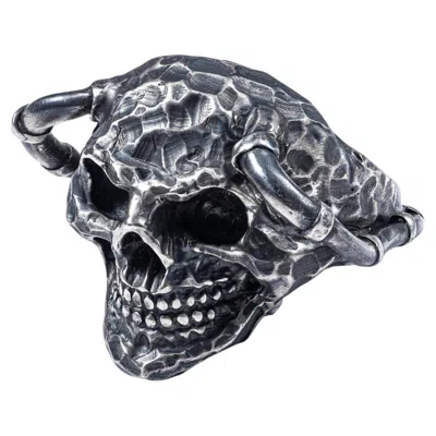 Pre-owned German Kabirski Valkyr Oxidized 925 Sterling Silver Ring Sculpted Into A Skull In Multiple
