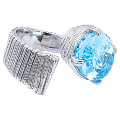 Pre-owned German Kabirski Velis Silver Open Band Ring With Oval-cut Blue Topaz