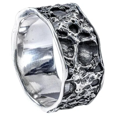 Pre-owned German Kabirski Velours Oxidized 925 Silver Ring With Textured Edgy Design In Multiple
