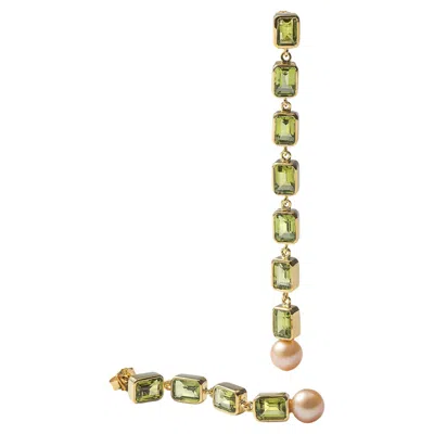 Pre-owned German Kabirski Vera 18k Gold Plated Silver Earrings With Peridot & Pearl In Multi