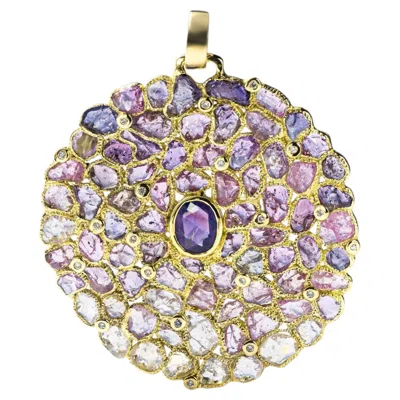 Pre-owned German Kabirski Verano 14k Gold Pendant With Amethyst, Raw Sapphire & Diamonds In Purple