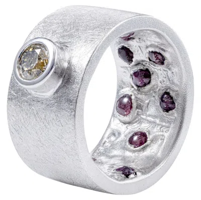 Pre-owned German Kabirski Veritas Silver Ring With Golden Diamond & Hidden Cabochon Ruby In Multi