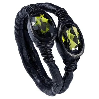 Pre-owned German Kabirski Vesta Black Anthracite Plated Silver Ring With Chrome Diopside