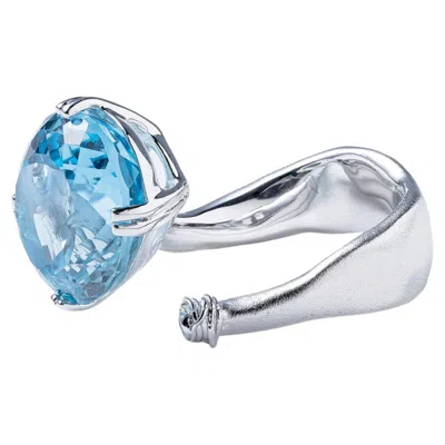 Pre-owned German Kabirski Veyra Silver Open Band Ring With Blue & White Topaz