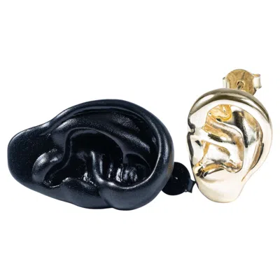 Pre-owned German Kabirski Vincent Anthracite & 14k Gold Plated Silver Asymmetric Earrings In Multi