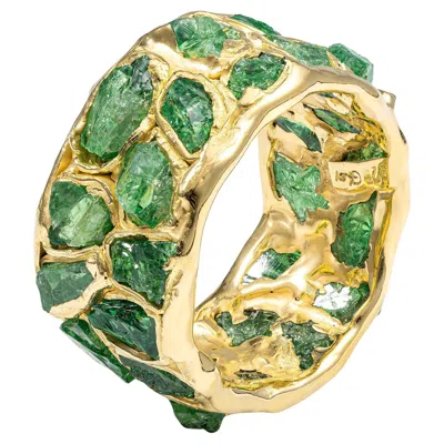 Pre-owned German Kabirski Viridi 14k Gold Plated Silver Ring With Raw Tsavorite In Multi