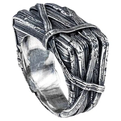 Pre-owned German Kabirski Vorrn Oxidized 925 Silver Ring With Wrapped Metal Design In Multiple