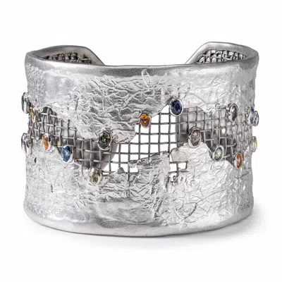German Kabirski Women's Arche Singular Edition Titanium Mesh And Silver Bangle With Fancy Sapphire