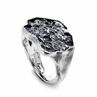German Kabirski Women's Armor Sterling Silver Band With Rugged Volcanic Lava Surface