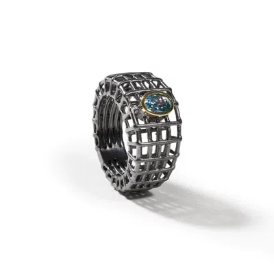 German Kabirski Women's Black / Blue Grotel Silver Ring With Blue Topaz In Metallic