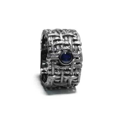 German Kabirski Women's Black / Blue Kail Unisex Silver Ring With Natural Round Blue Sapphire In Metallic