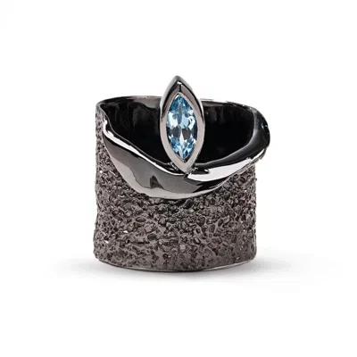 German Kabirski Women's Black / Blue / Silver Eartha Iconic Design Blue Topaz Black Rhodium Plated Silver Ring In Gray