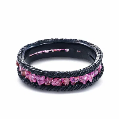 German Kabirski Women's Black / Pink Gaiete Black Anthracite Plated Silver Ring With Raw Ruby In Pattern
