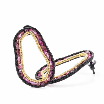 German Kabirski Women's Black / Pink / Red Arven Pear-shaped Earrings In Anthracite & Gold Plated Silver With Raw Ru In Multi