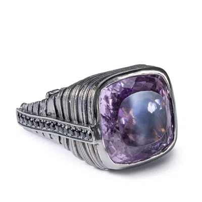German Kabirski Women's Black / Purple Jabbah Singular Edition Silver Ring With Amethyst And Black Spinel In Multi