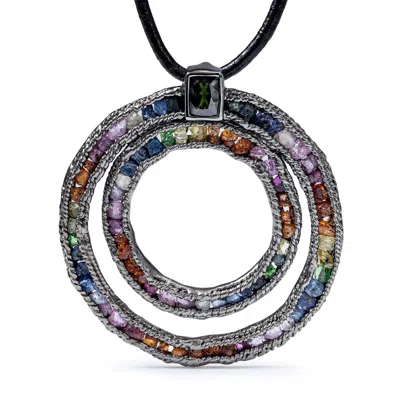 German Kabirski Women's Black Saule Singular Edition Silver Pendant With Raw Mixed Gemstones