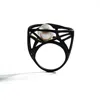 German Kabirski Women's Black / White Descartes Geometric 925 Silver Ring With Cultured Freshwater Pearl