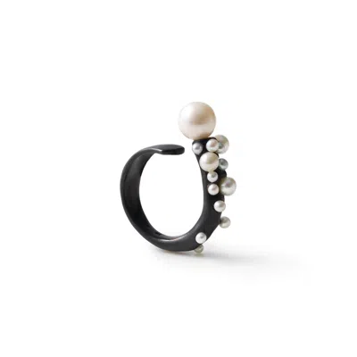 German Kabirski Women's Black / White Nerida Black Sterling Silver Open Ring With White Micro Pearl In Multi