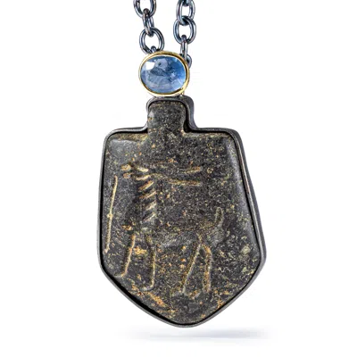 German Kabirski Women's Blue / Brown Adad Silver Pendant With Ancient Near Eastern Steatite Amulet And Blue Sapphire In Multi