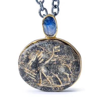 German Kabirski Women's Blue / Brown Shedu Silver Necklace With Ancient Near Eastern Steatite Winged Figure Amulet A In Multi