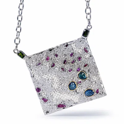 German Kabirski Women's Blue / Purple / Silver Thymos Singular Edition Silver And Titanium Mesh Necklace With Chrome In Metallic
