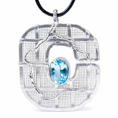German Kabirski Women's Blue / Silver Eriu Singular Edition Silver And Titanium Mesh Pendant With Blue Topaz In Multi