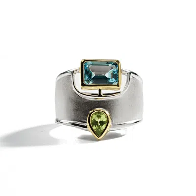 German Kabirski Women's Blue / Silver / Green Deko Blue Topaz And Peridot Ring In Multi
