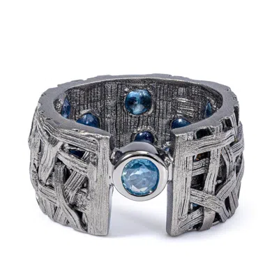 German Kabirski Women's Blue / Silver Luna Collectible Egoist Silver Band Ring With Blue Sapphire In Multi