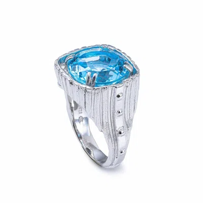 German Kabirski Women's Blue / Silver Lyric Textured Silver Ring With Natural Round Cut Blue Topaz In Multi
