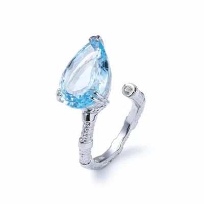 German Kabirski Women's Blue / Silver Neith Silver Thin Open Ring With Pear Cut Blue Topaz In Gray