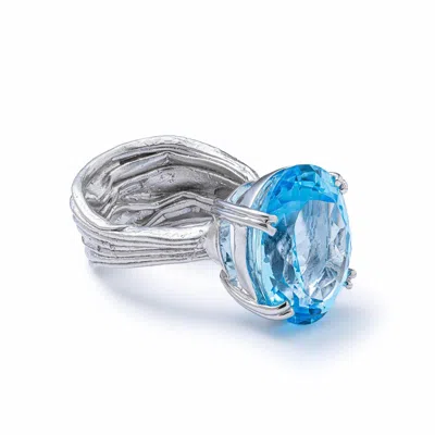 German Kabirski Women's Blue / Silver Nila Textured Silver Ring With Natural Oval Cut Blue Topaz In Multi